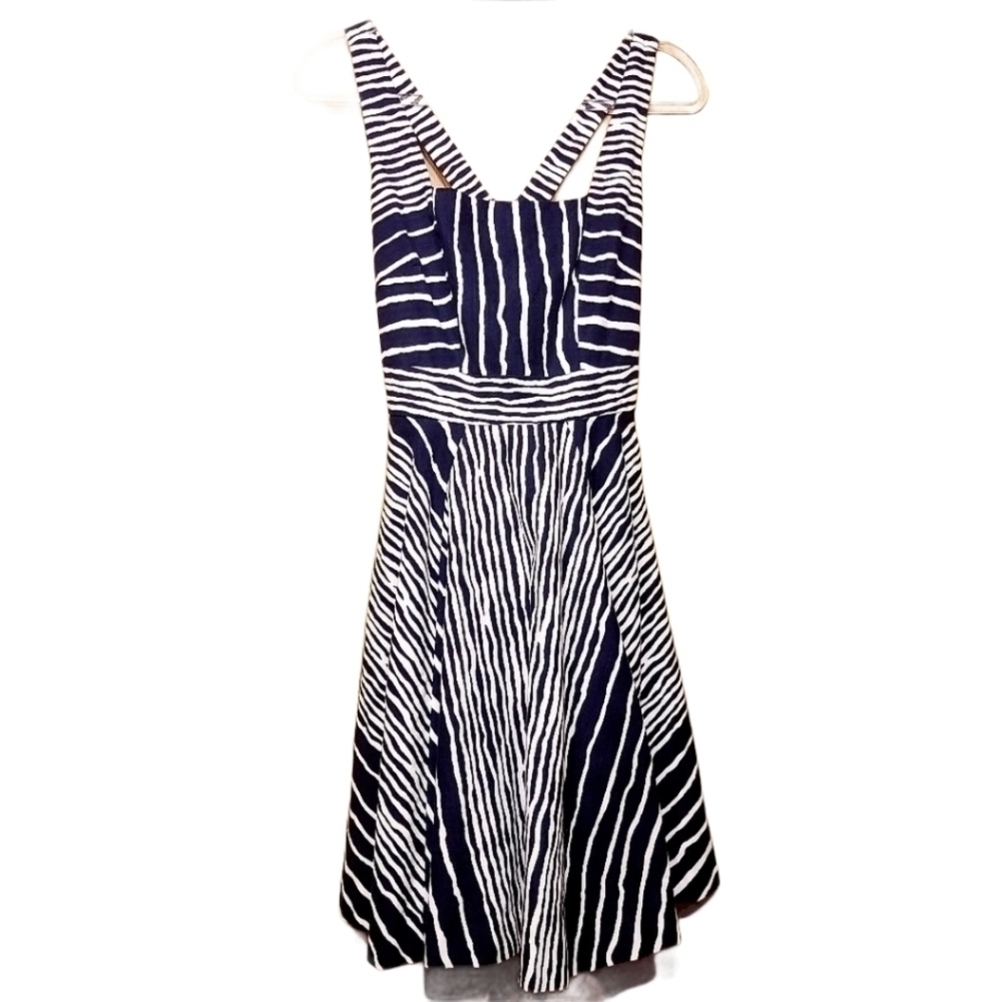 Eva Mendes | Navy and White Striped Halter Fit & Flare Dress (Size 2)
